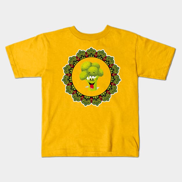 Happy broccoli smile in mandala Kids T-Shirt by 100meaninglove100